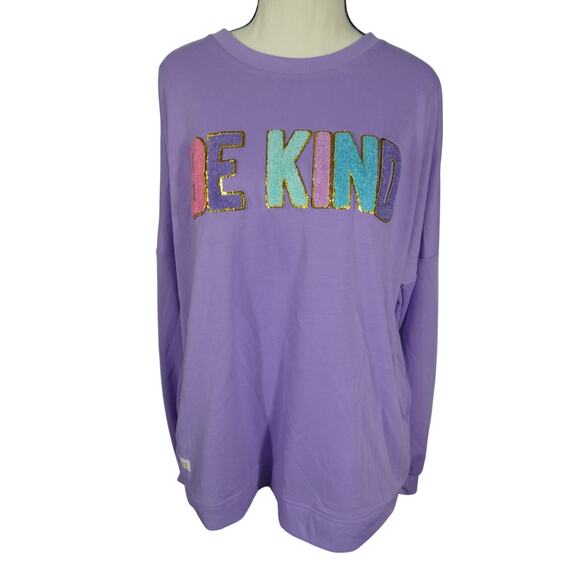 Simply Southern XL Sweatshirt BE KIND Purple Pockets Long Sleeves Sparkle - Picture 1 of 7